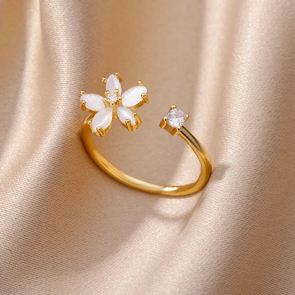 Weiße Zirkon-Blumenringe für Damen aus Edelstahl