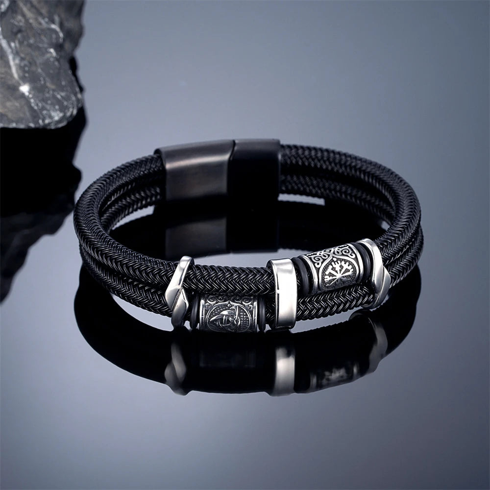 Doppellagiges Wikinger-Drahtseilarmband für Männer