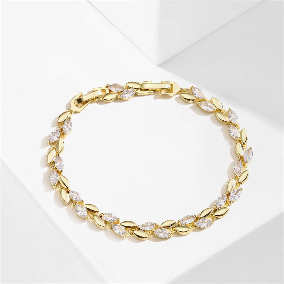 Zirkonia Blattarmband mit Marquise‑Schliff und polierter Metallfassung