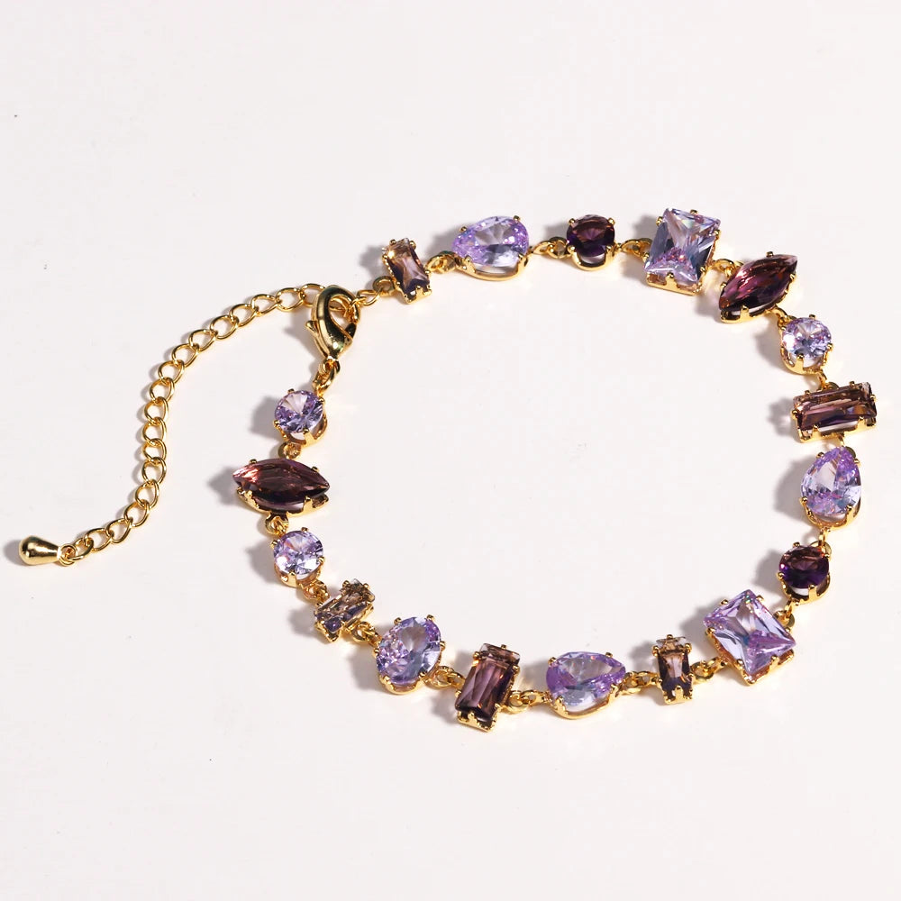 Elegantes Tennisarmband in Violett und Blau mit Zirkonia und modernem Geometry Look