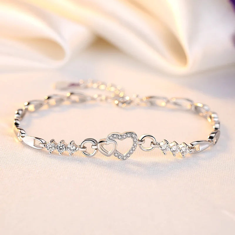 Damenarmband aus 925 Sterling-Silber mit violettem Herz-Zirkon
