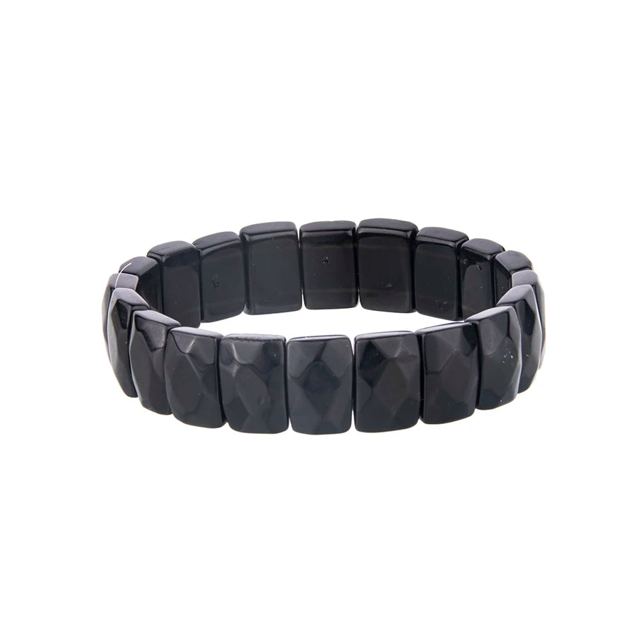Markantes Natursteinarmband aus Obsidian und Tigerauge, mit seinem rechteckigen Design