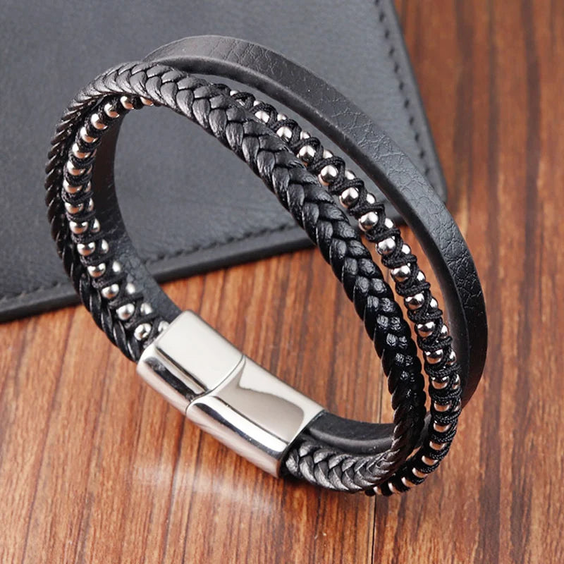 Geflochtenes Lederarmband für Herren im Punk-Stil