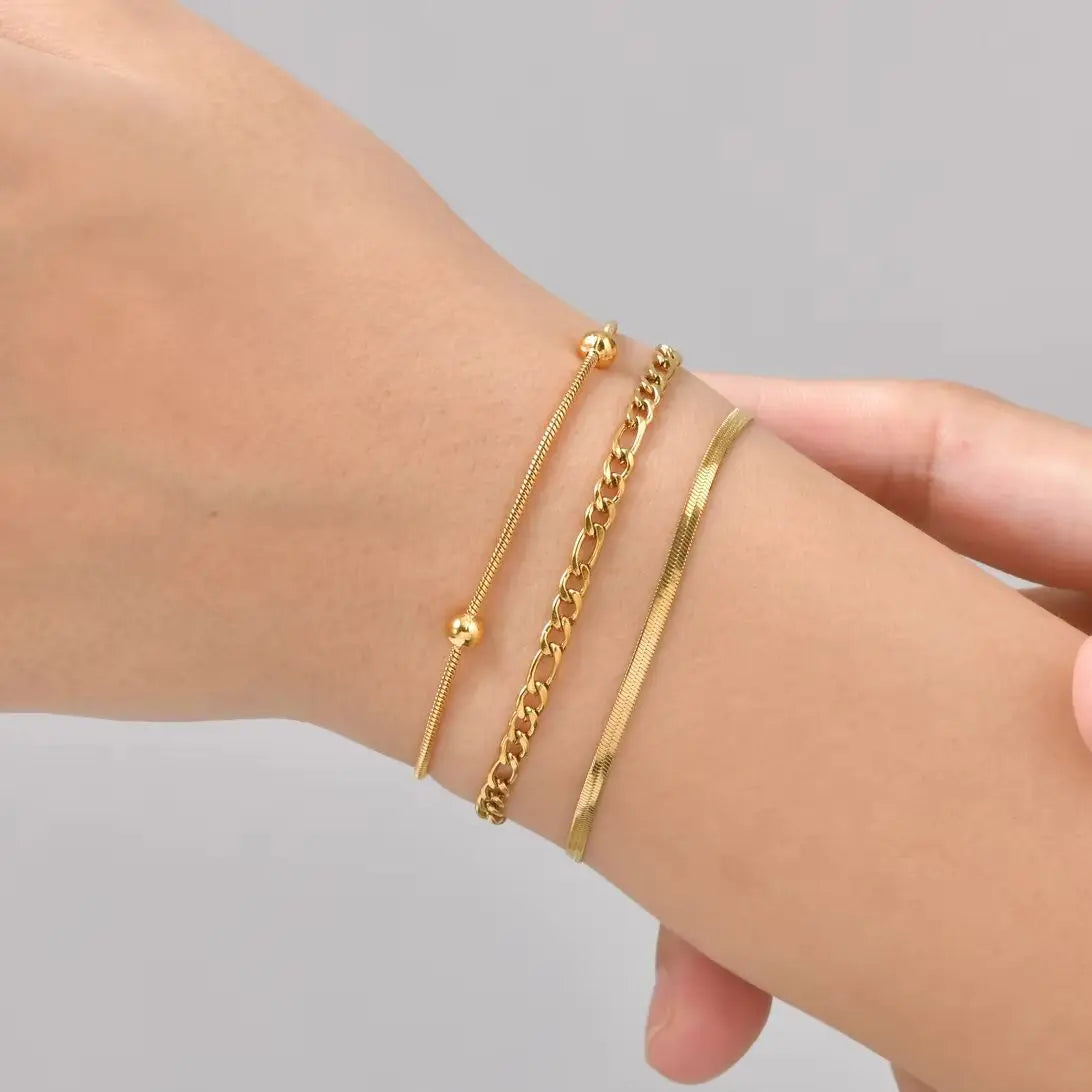 Damen‑Armband‑Set aus vergoldeten Edelstahlketten, 3‑teilig