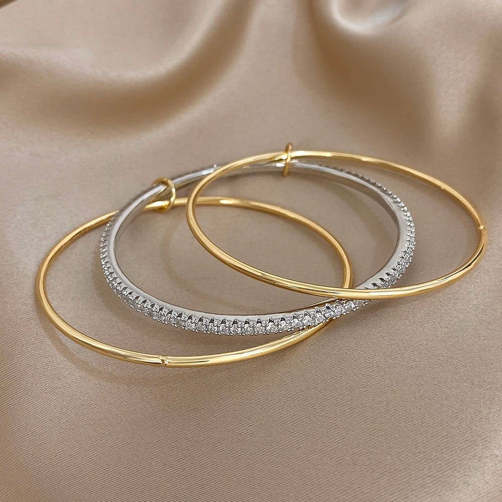 Damen‑Armreifen im zweifarbigen Design mit glatter Oberfläche und Strass