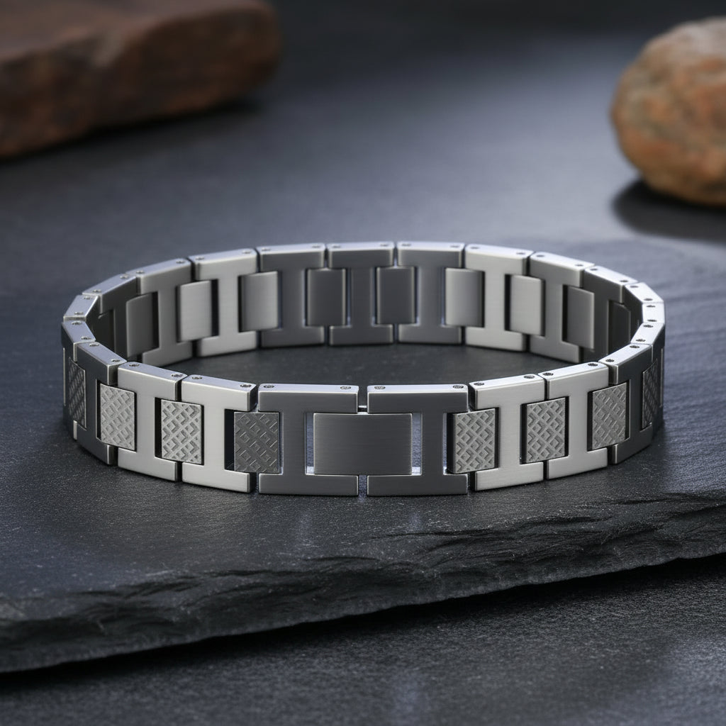 Premium‑Armband aus Titanstahl mit markanter Krokodil‑Gliederkette