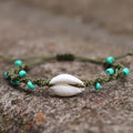 Handgefertigtes Makramee Surf Armband mit Muschel und 4 mm Howlith Perlen
