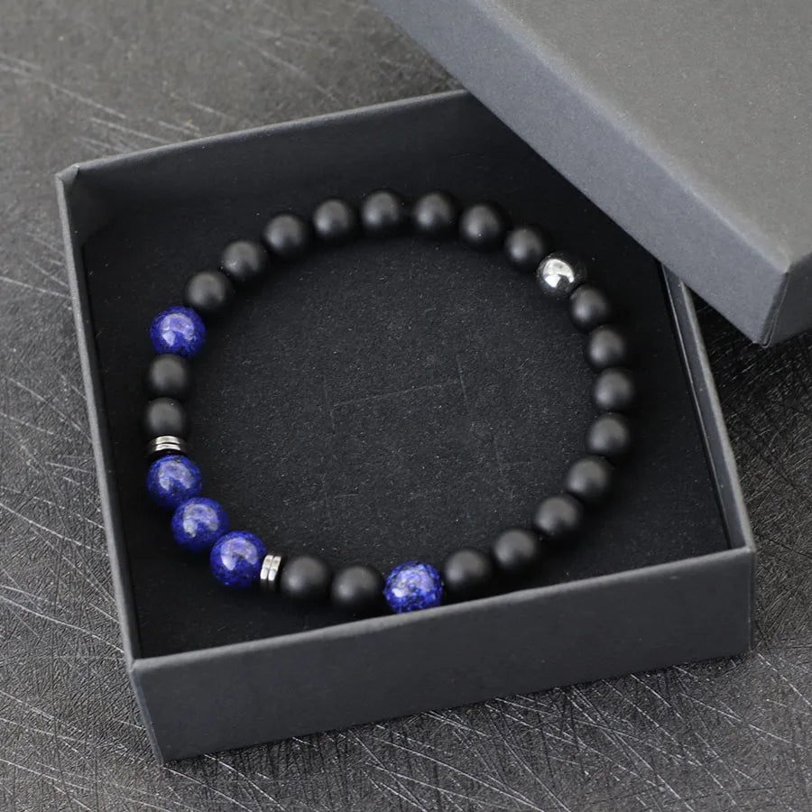 Herrenarmband mit 8 mm Onyx- und Tigerauge-Steinen