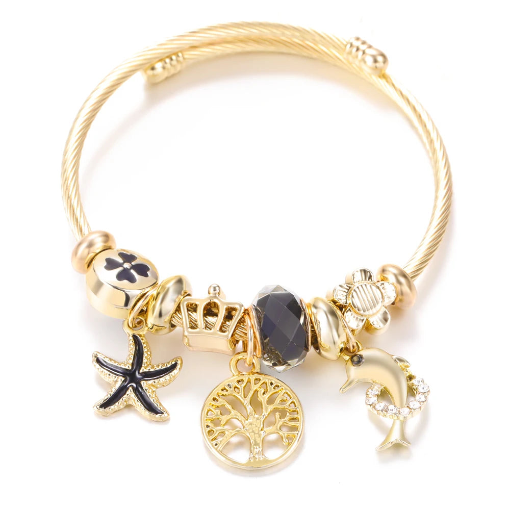 Elegante Frauenarmband mit Herz‑ und Ballerina‑Motiven, stilvolles Accessoire