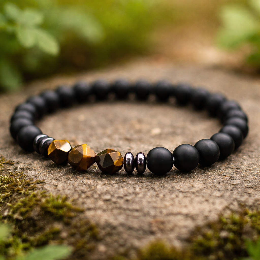 Herrenarmband aus schwarzem Onyx mit Tigerauge & Sodalith