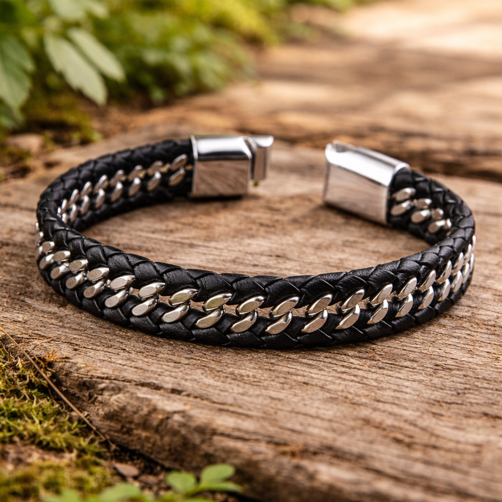 Geflochtenes Lederarmband für Herren im Punk-Stil