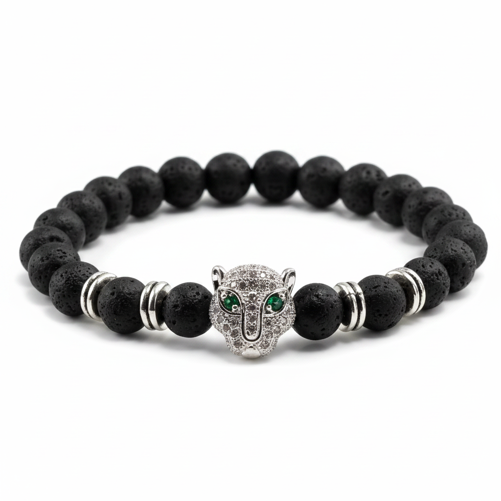 Farsighted Star Armband für Männer kombiniert Naturstein, spirituelle Details und einen markanten Leopardenkopf