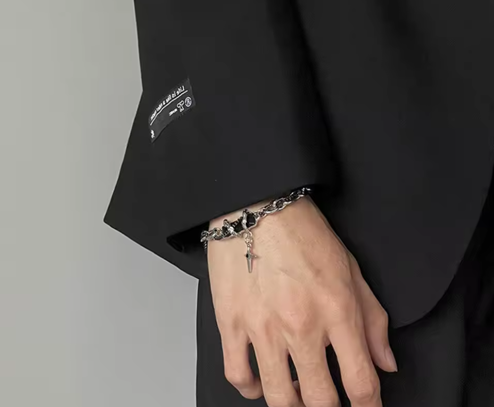 Titanstahl Obsidian Naturstein Armband für Herren
