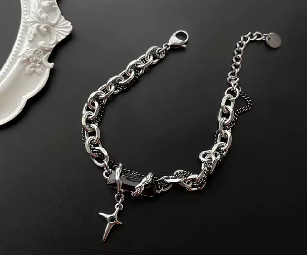 Titanstahl Obsidian Naturstein Armband für Herren