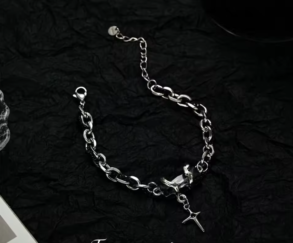 Titanstahl Obsidian Naturstein Armband für Herren