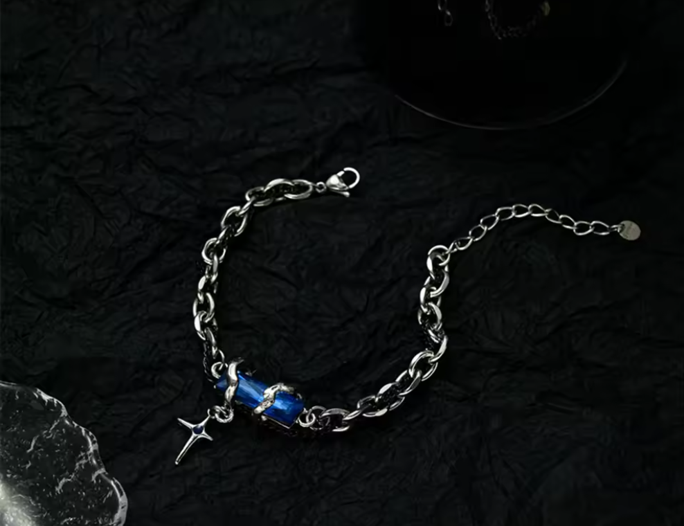Titanstahl Obsidian Naturstein Armband für Herren