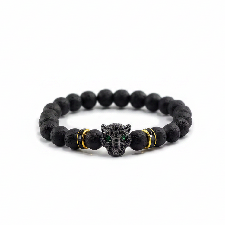 Farsighted Star Armband für Männer kombiniert Naturstein, spirituelle Details und einen markanten Leopardenkopf