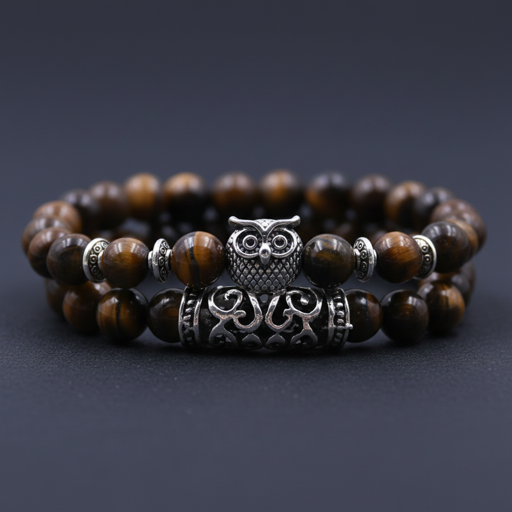 Eulen Armband Set mit Natursteinen für Männer und Frauen