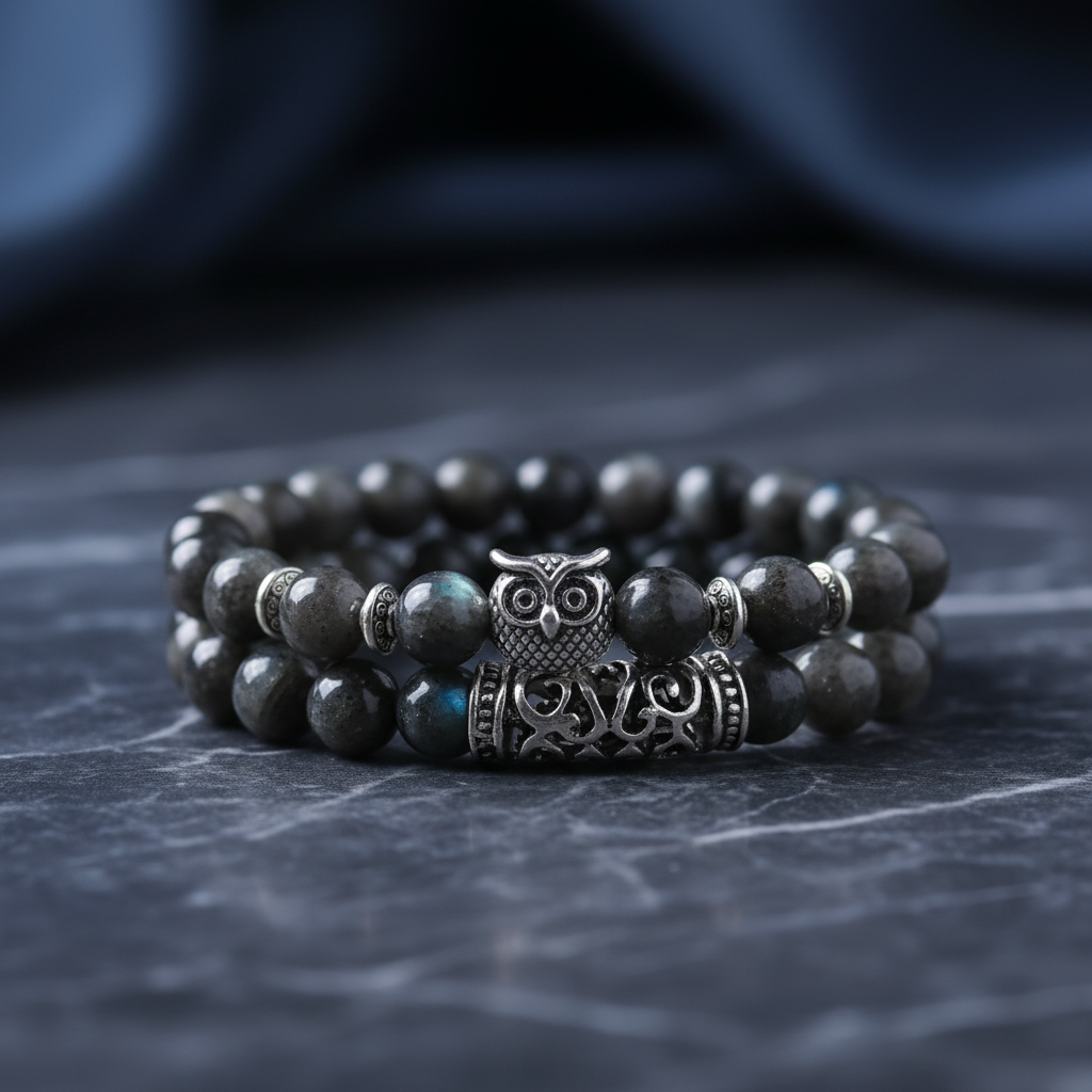 Eulen Armband Set mit Natursteinen für Männer und Frauen