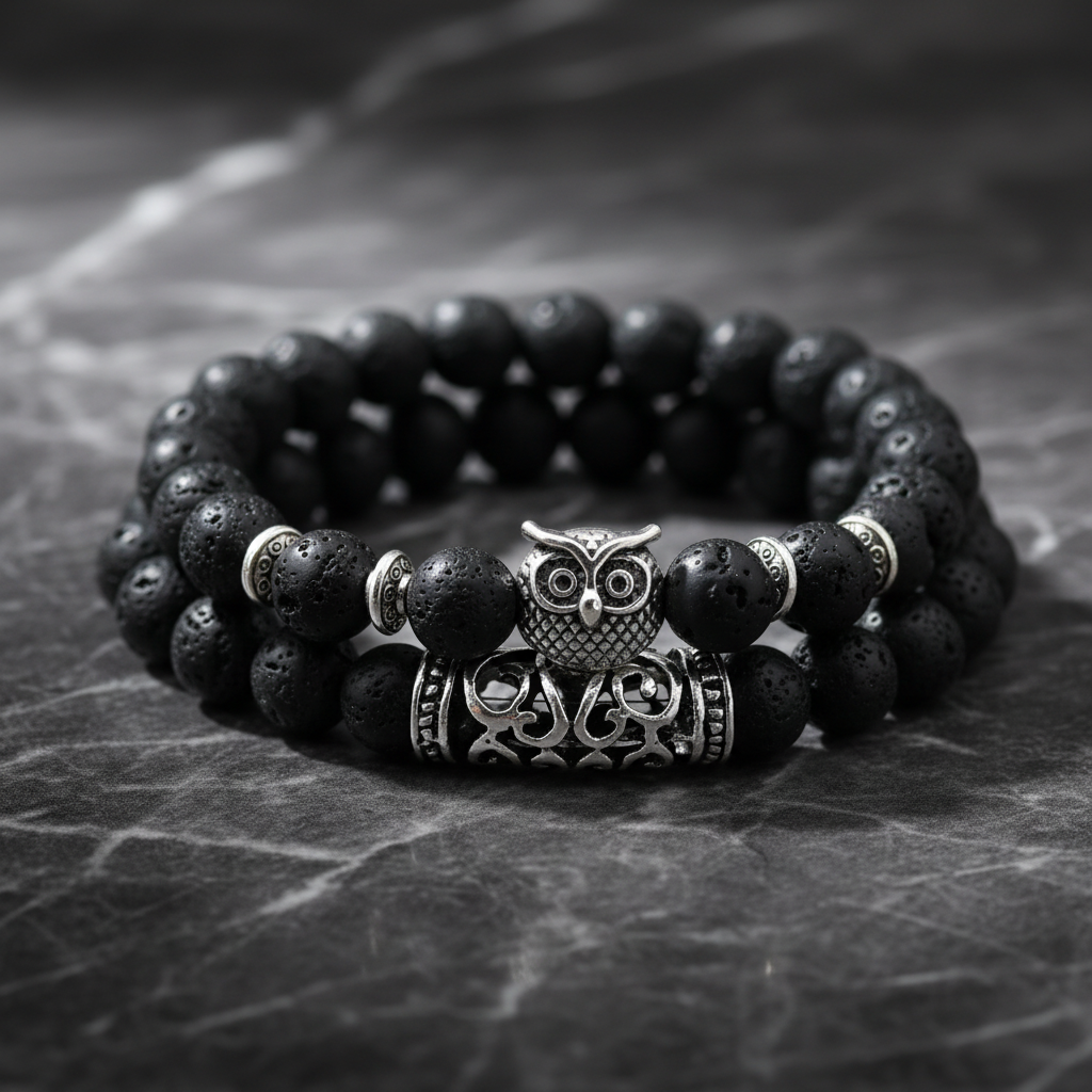 Eulen Armband Set mit Natursteinen für Männer und Frauen