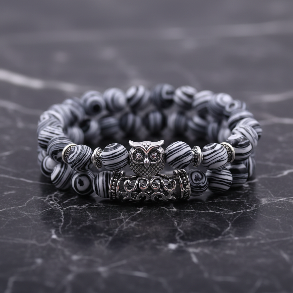 Eulen Armband Set mit Natursteinen für Männer und Frauen