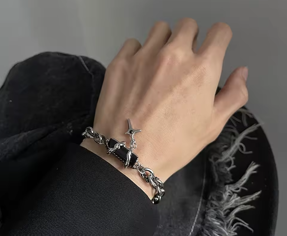 Titanstahl Obsidian Naturstein Armband für Herren