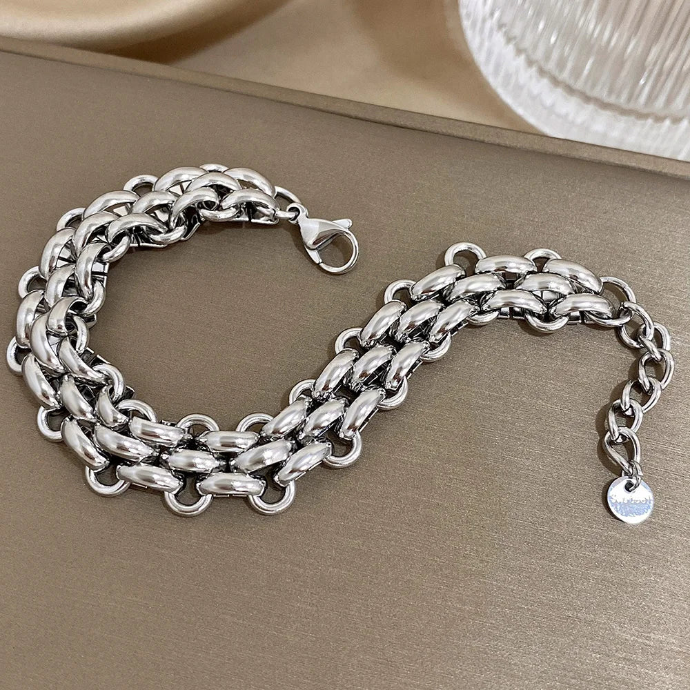 Trendiges massives Edelstahlarmband mit dicker Gliederkette im glänzenden Punk Statement Look