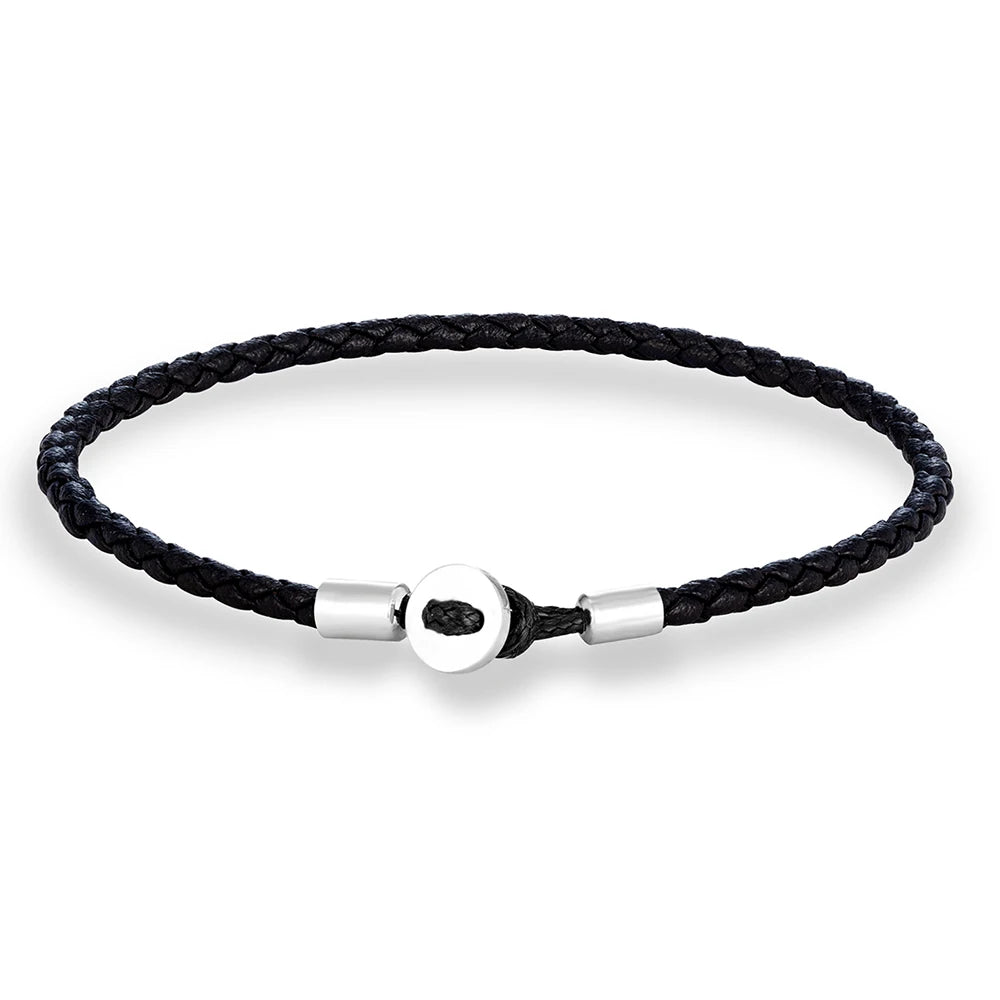 Geflochtenes Lederarmband mit Edelstahl‑Knopf