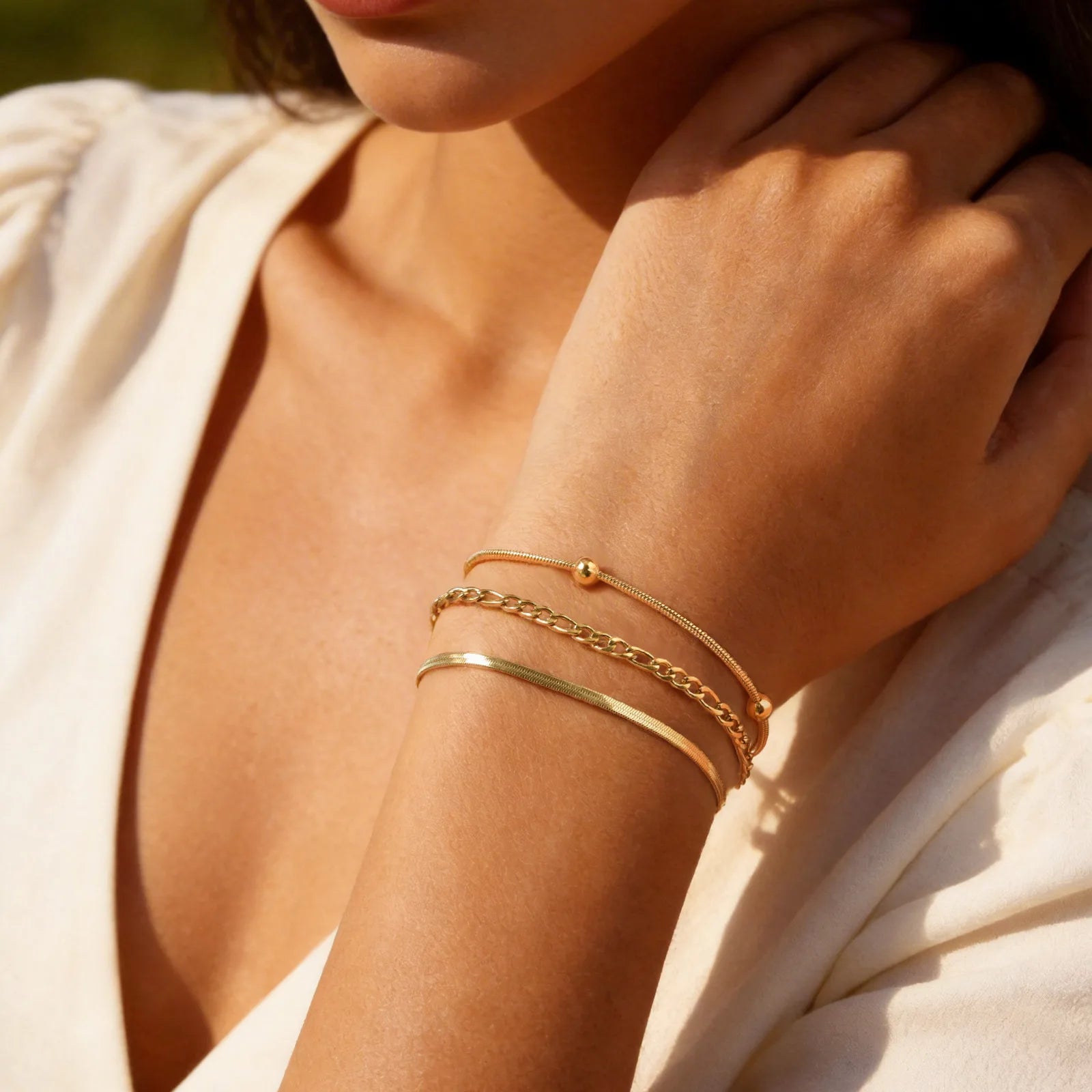 Damen‑Armband‑Set aus vergoldeten Edelstahlketten, 3‑teilig