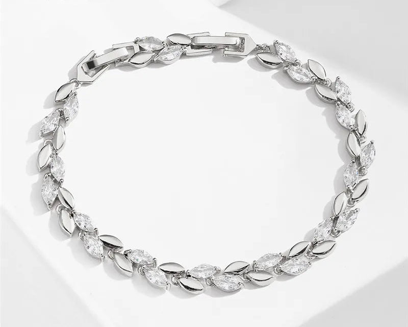 Zirkonia Blattarmband mit Marquise‑Schliff und polierter Metallfassung
