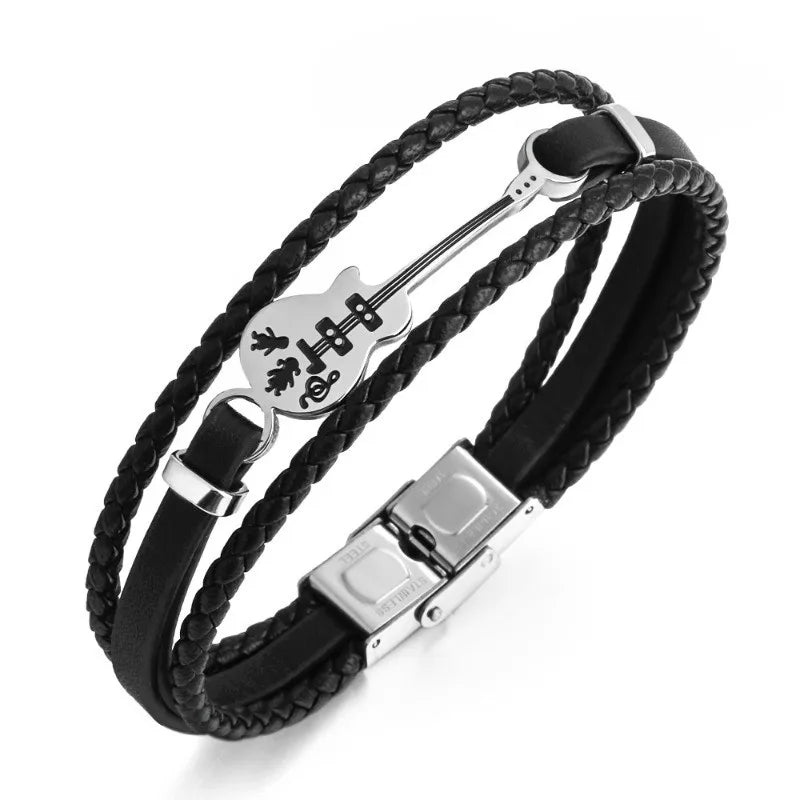 Modisches trendiges Leder Gitarrenarmband für Herren im klassischen Punk und Sports Style