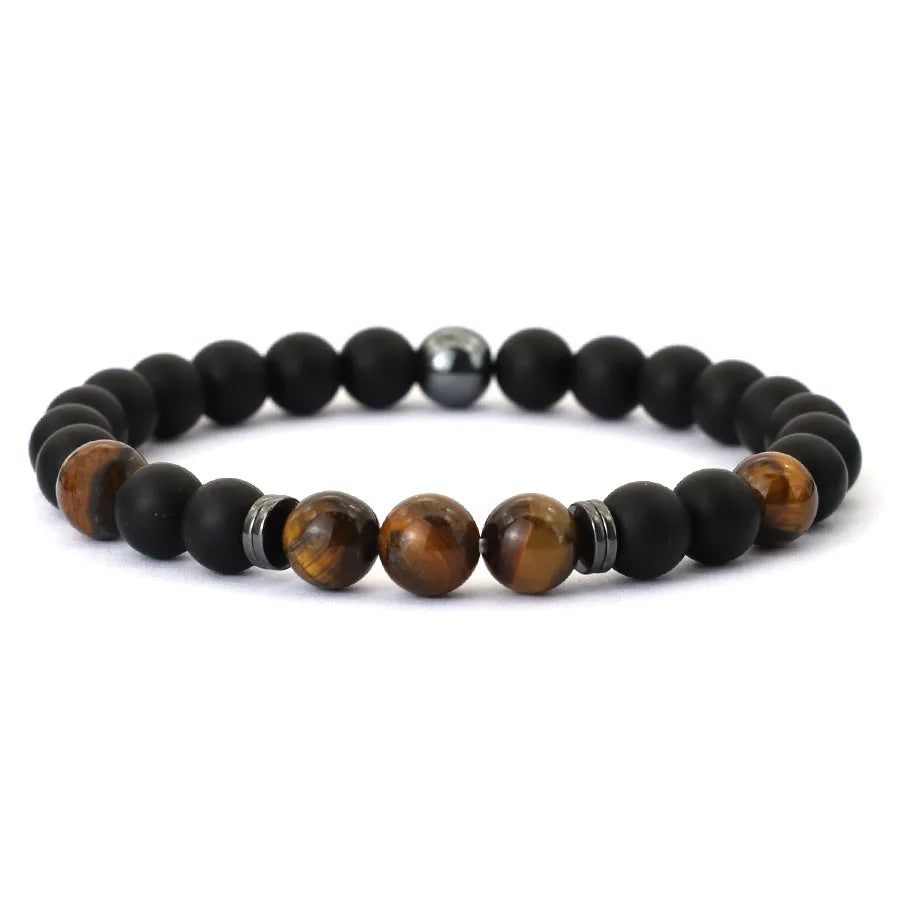 Herrenarmband mit 8 mm Onyx- und Tigerauge-Steinen