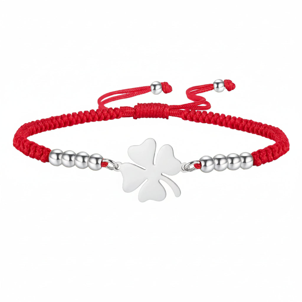 Verstellbares Kleeblatt‑Armband aus Rope‑Band und Edelstahl