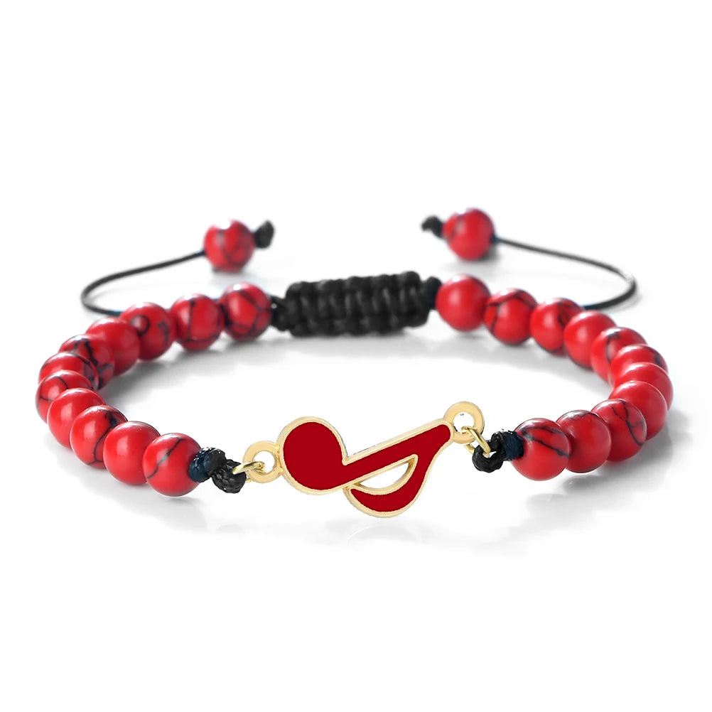 Rot-Schwarzes Notenarmband, Geflochten, 6‑mm Perlen