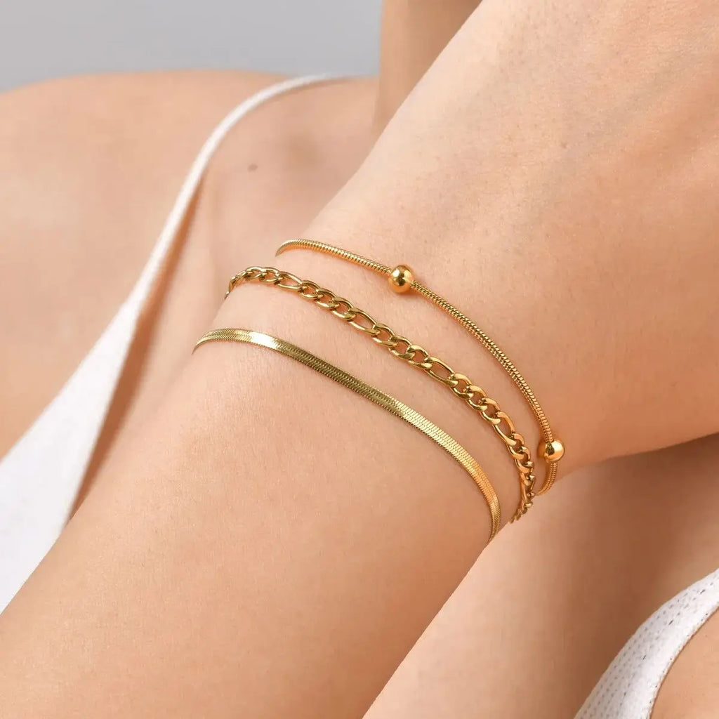 Damen‑Armband‑Set aus vergoldeten Edelstahlketten, 3‑teilig