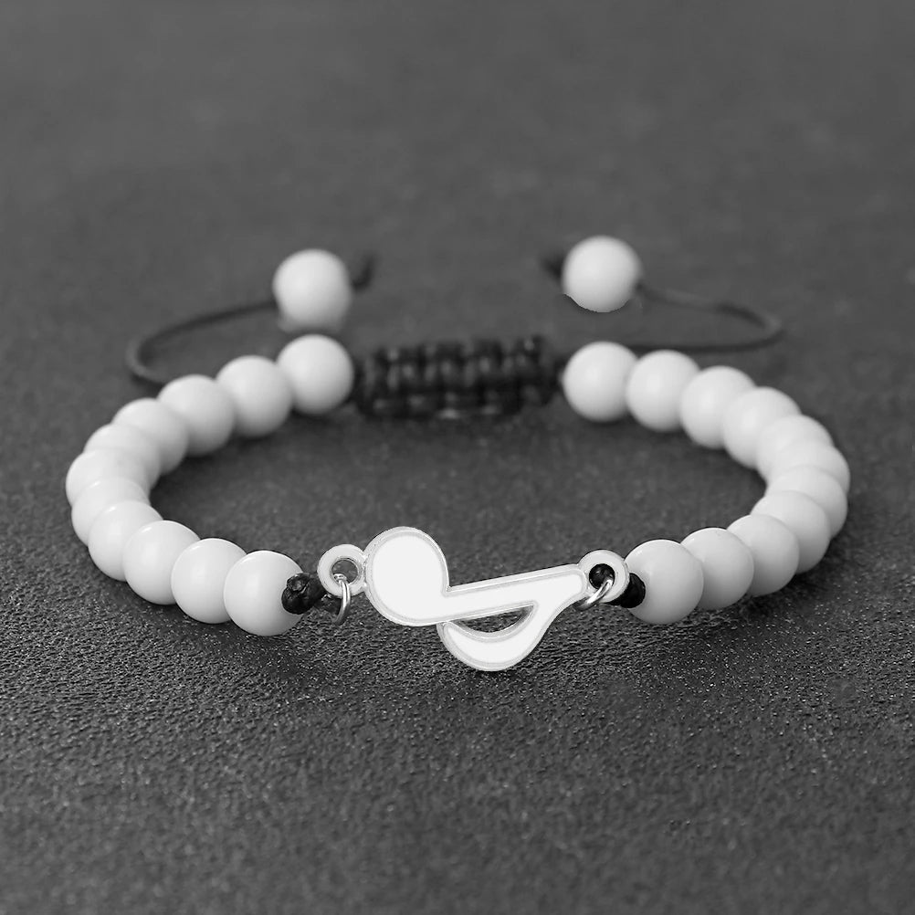 Rot-Schwarzes Notenarmband, Geflochten, 6‑mm Perlen