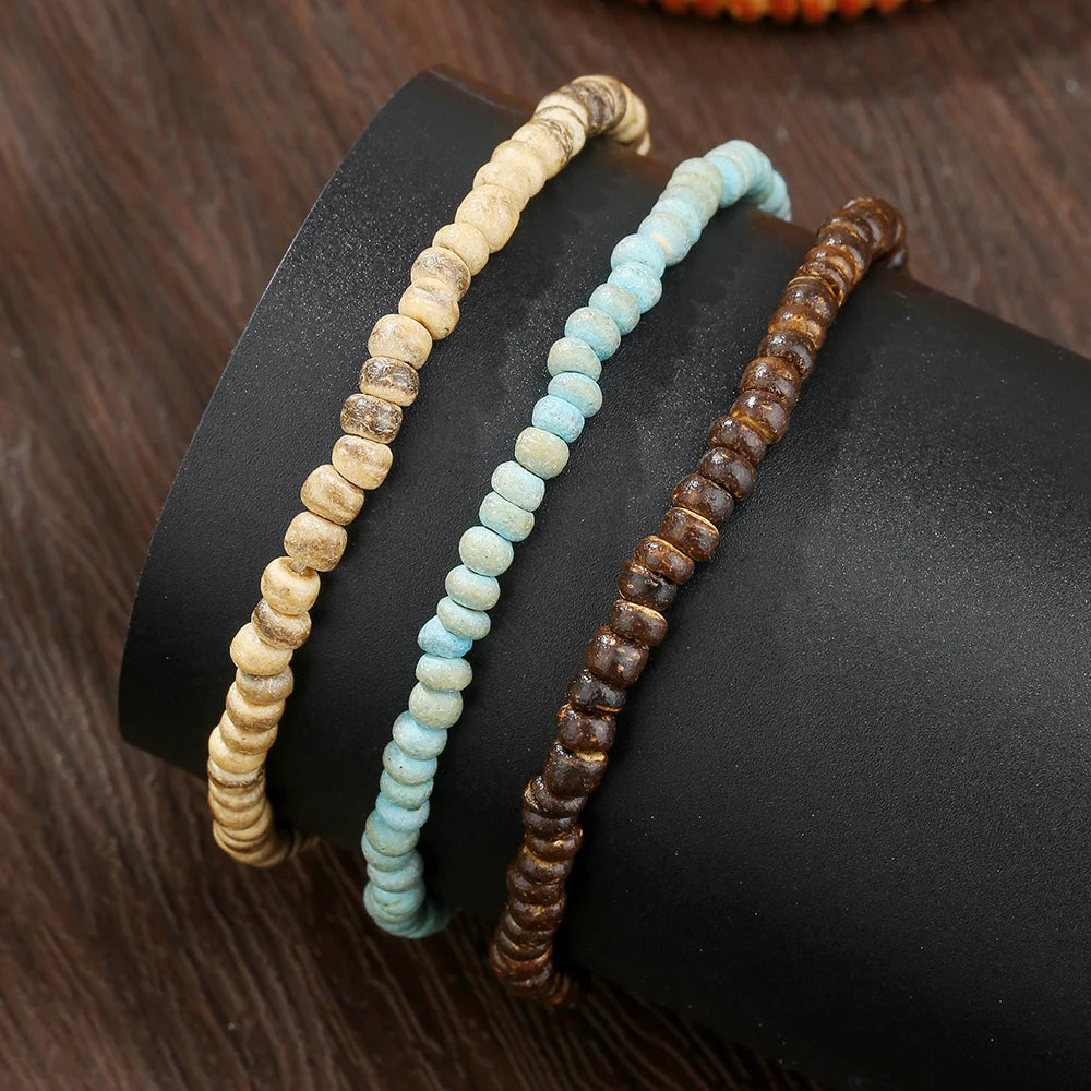 Natürliches Kokos- und Holzperlen-Armband