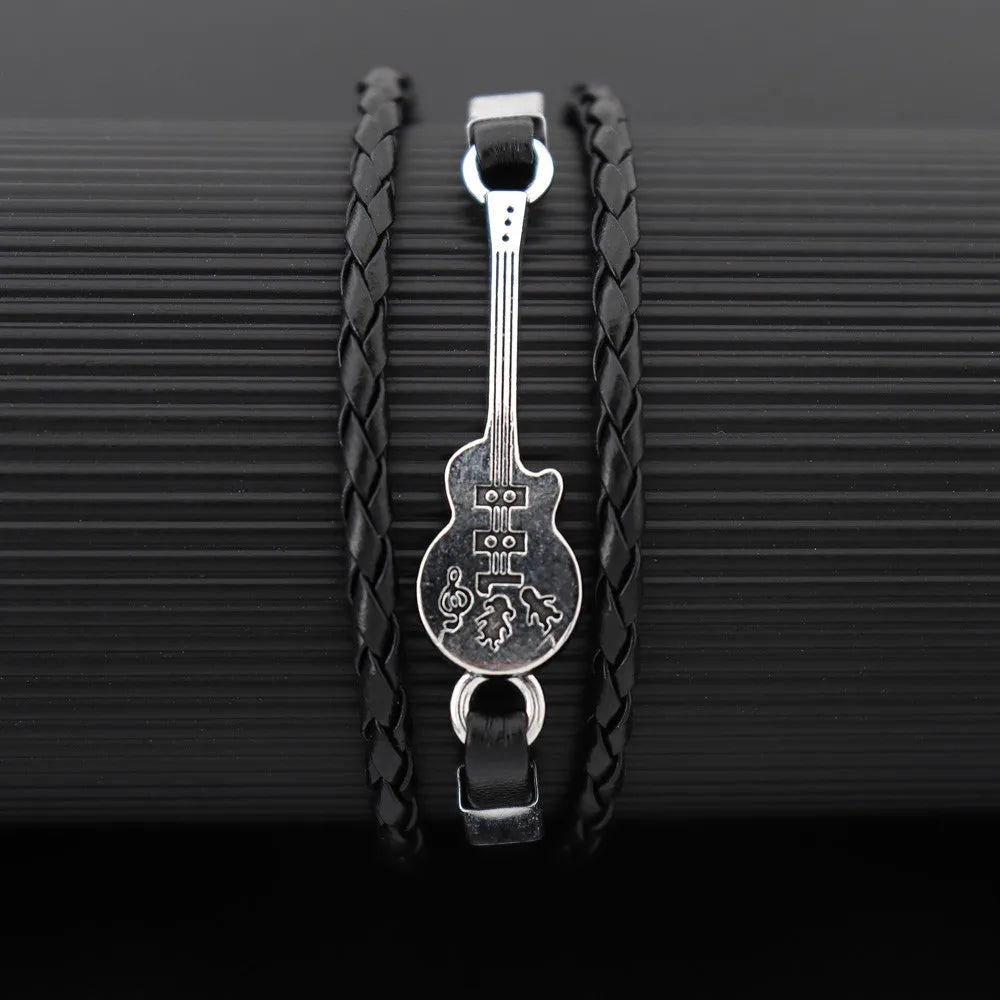 Modisches trendiges Leder Gitarrenarmband für Herren im klassischen Punk und Sports Style