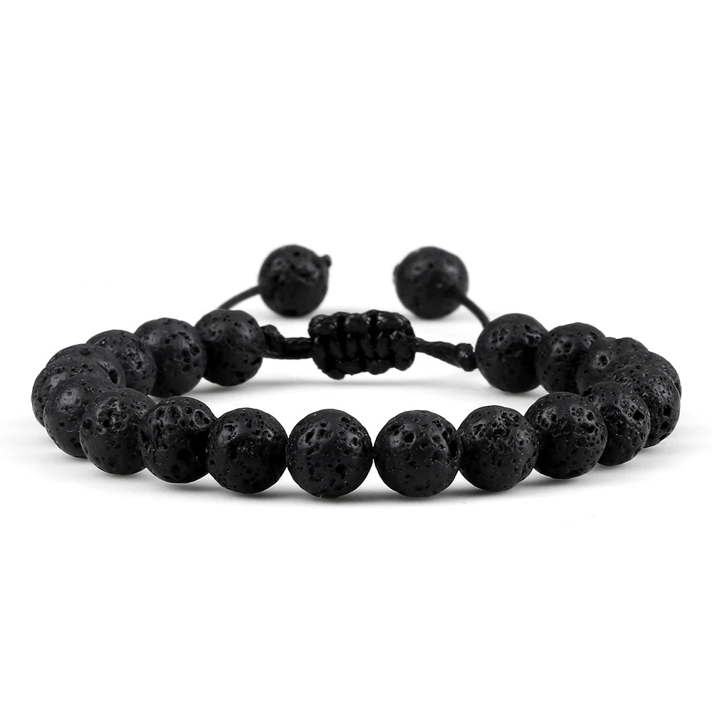 Klassisches Armband aus schwarzem Lavastein – Naturstein-Perlen