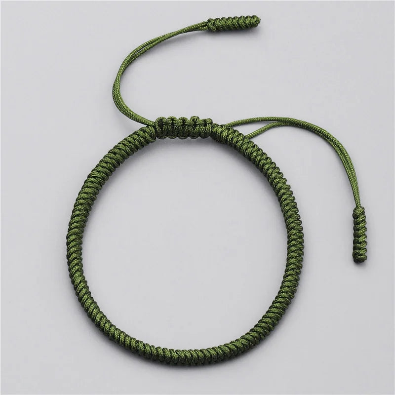 Tibetisches Knotenarmband Grün, Handgefertigter Glücksbringer aus robuster Kordel
