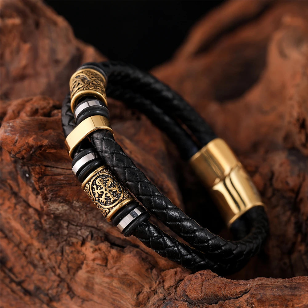 Punk-Herrenarmband im Wikinger-Stil aus Leder
