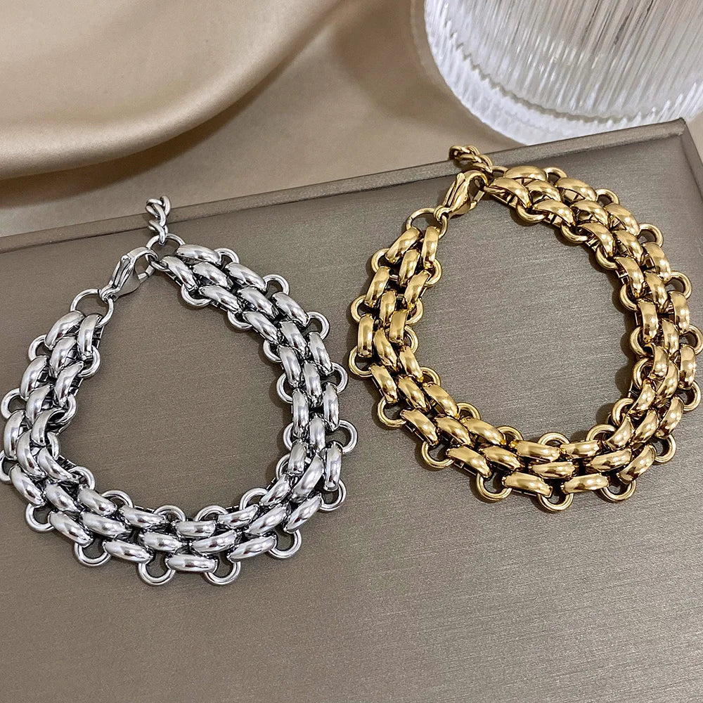 Trendiges massives Edelstahlarmband mit dicker Gliederkette im glänzenden Punk Statement Look