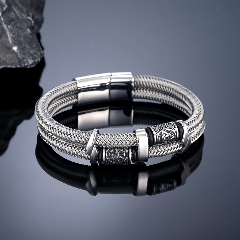 Doppellagiges Wikinger-Drahtseilarmband für Männer