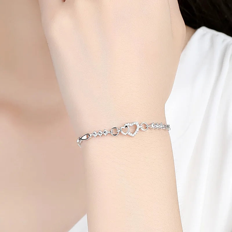 Damenarmband aus 925 Sterling-Silber mit violettem Herz-Zirkon