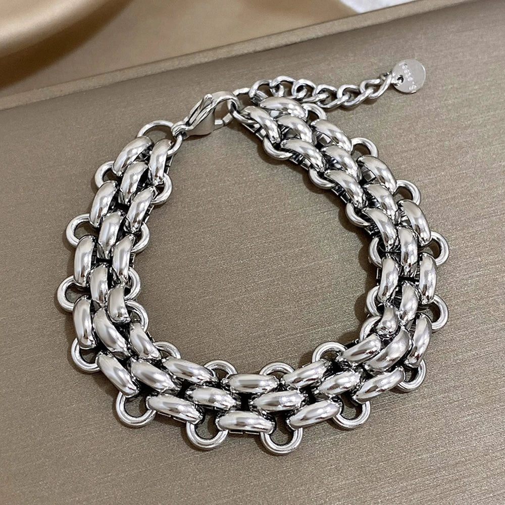 Trendiges massives Edelstahlarmband mit dicker Gliederkette im glänzenden Punk Statement Look