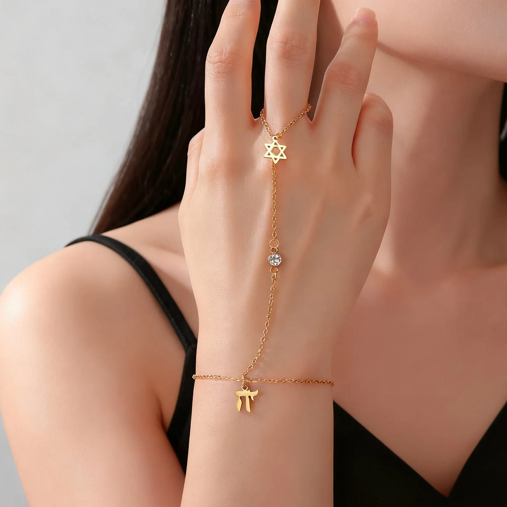 Finger-Armband mit Davidstern & Chai-Symbol für Damen