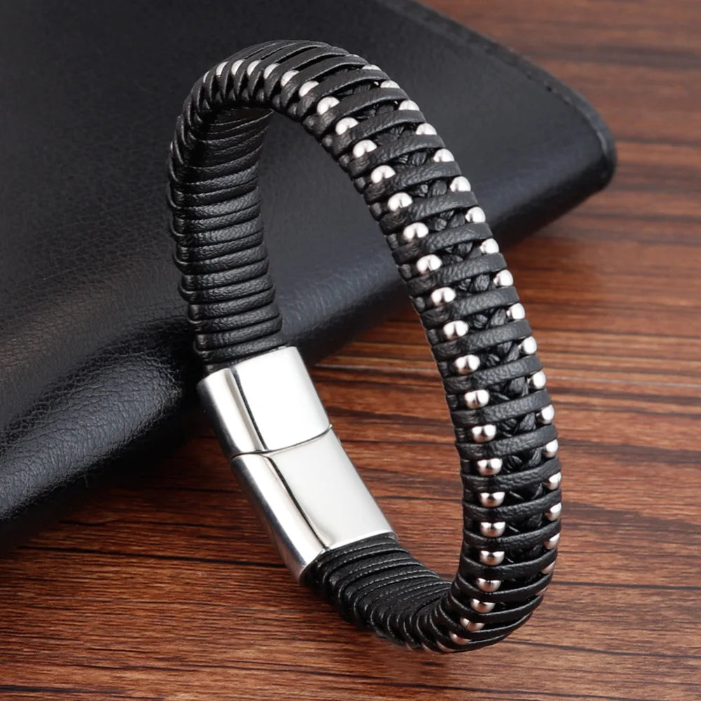 Geflochtenes Lederarmband für Herren im Punk-Stil