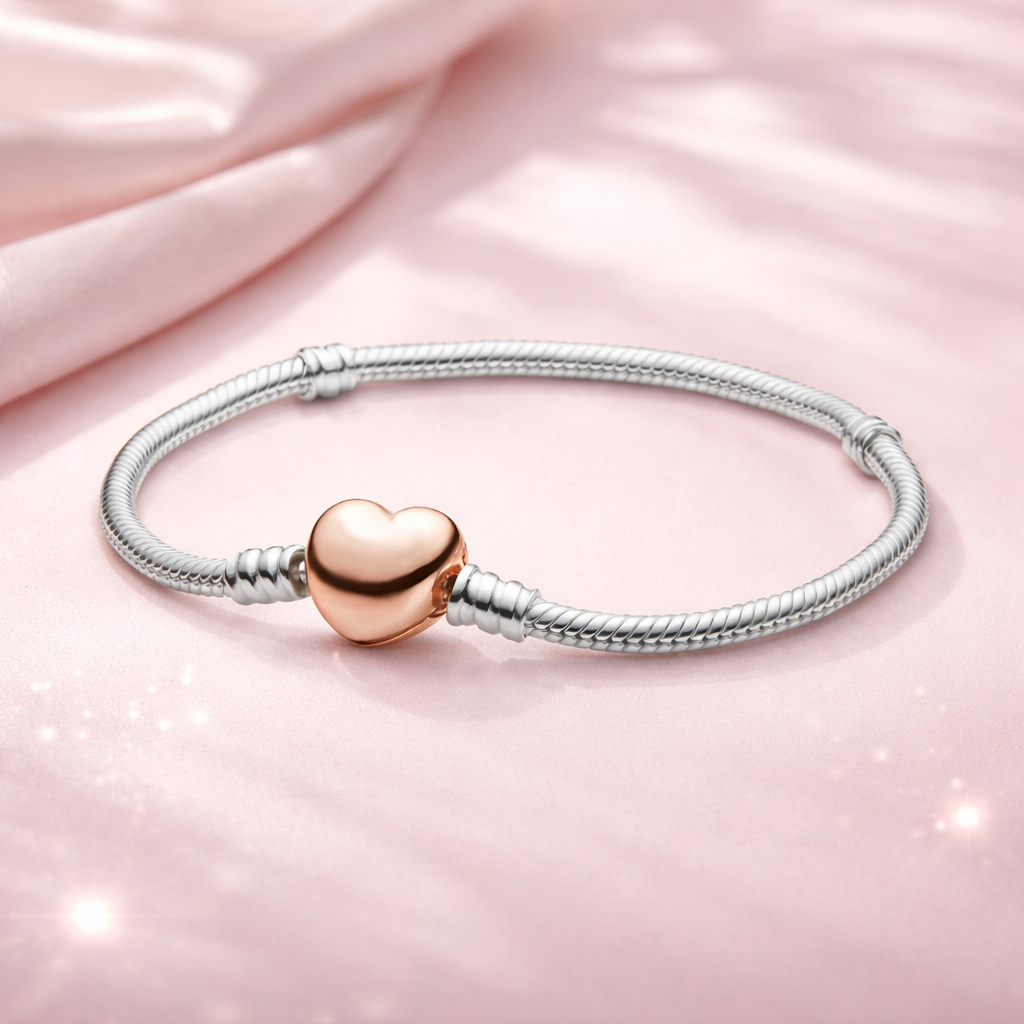 925 Sterling-Silber Damenarmband mit Herz-Kreis-Design